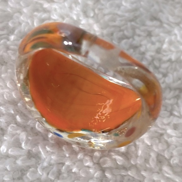 Vintage Art Glass Handmade Orange Black Gold Band Ring - Picture 10 of 14